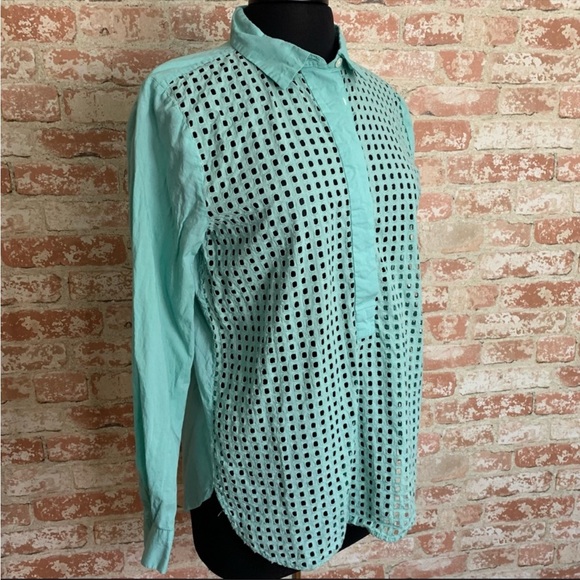 LOFT Softened Shirt Blouse Size Large Long Sleeves Mint Green - Picture 3 of 8